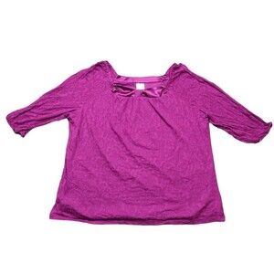 Just My Size Womens 2XL Top Blouse Pink Damask Sheer Overlay 3/4 Sleeve Stretch